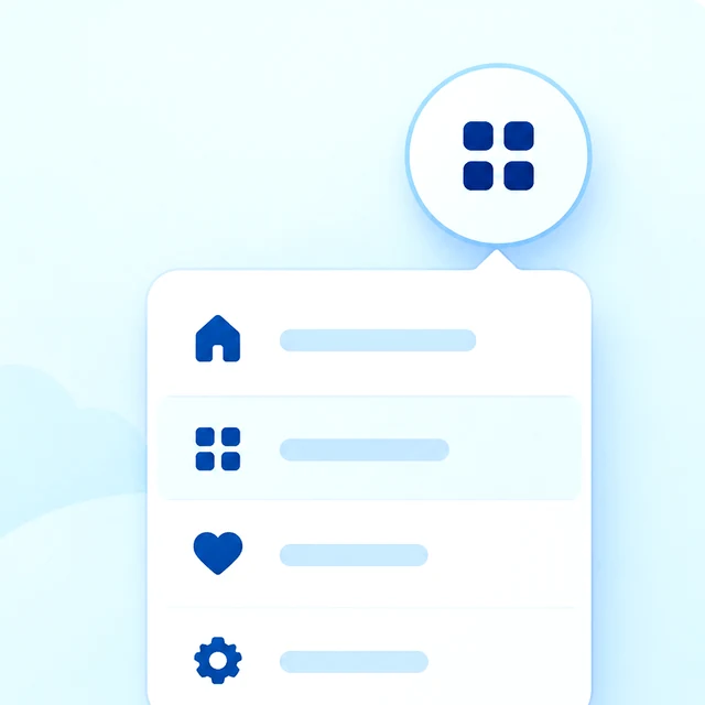 Stylized upper-right menu and dropdown illustration