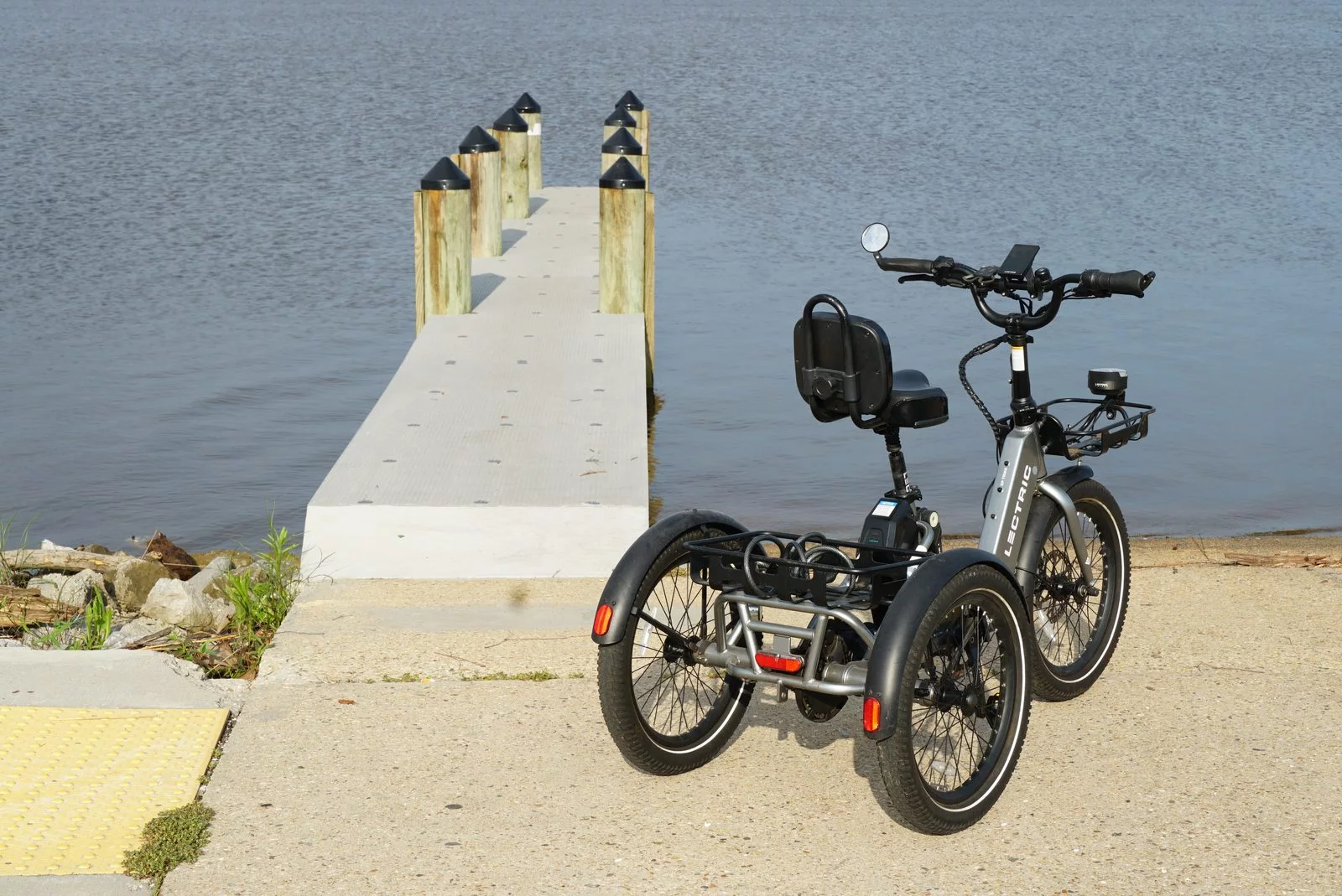 electric trike at boat ramp