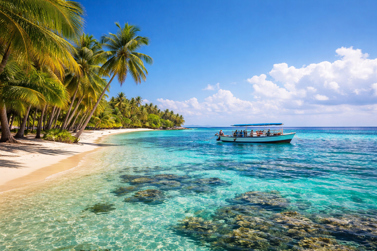 Belize beach and tour boat