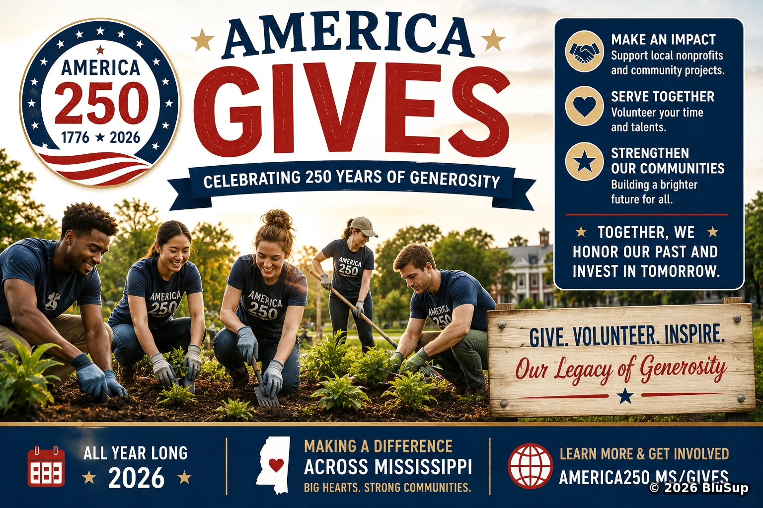America Gives: Log Volunteer Hours — BluSup 250 visual