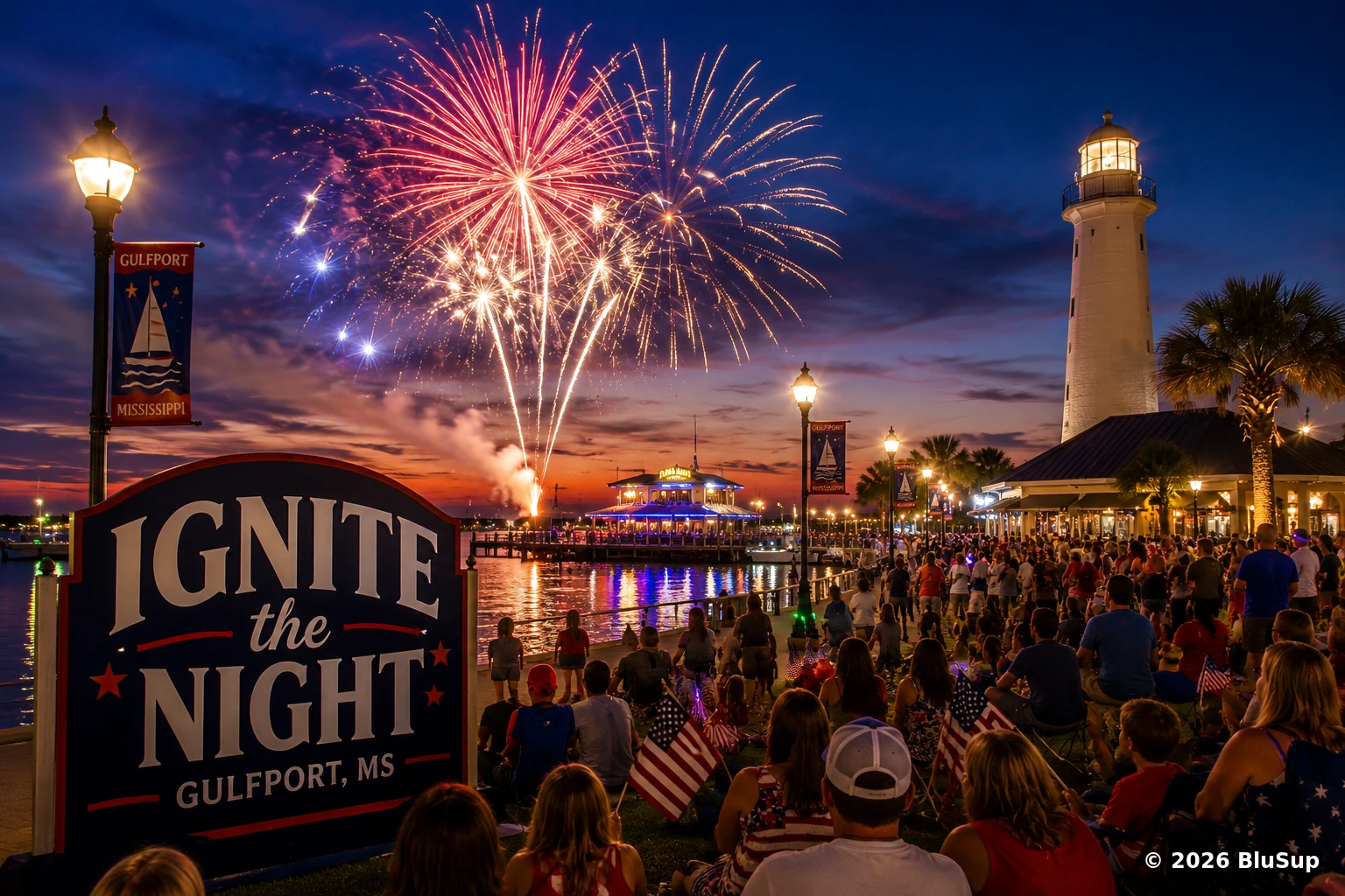 Ignite the Night — America’s 250th Anniversary Fireworks Show — BluSup 250 visual