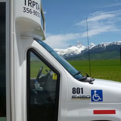 Driving my bus at the base of the Grand Tetons